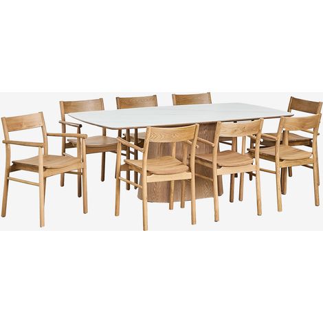 Set tavolo Aura con rivestimento in ceramica (200x100 cm) e 8 sedie da pranzo con braccioli in legno di rovere Mireita SKLUM            