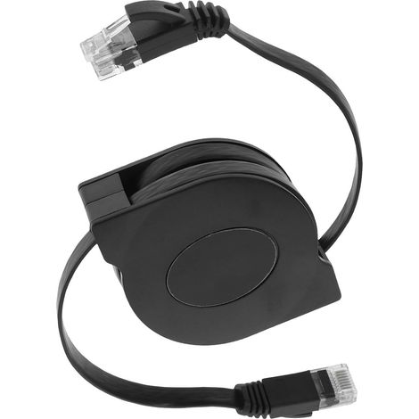 Câble Ethernet Cat 6 Design Compact et Pratique Noir 2 Mètres en Cuivre Rétractable pour Routeurs et Nas en Hôtel ou Vacances (1/5)