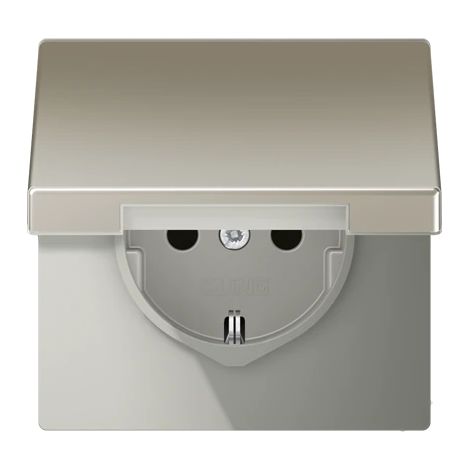 Jung Toma de corriente SCHUKO®, 16 A 250 V , SAFETY+, tapa abatible, Serie LS, acero inoxidable ES 1520 KIKL