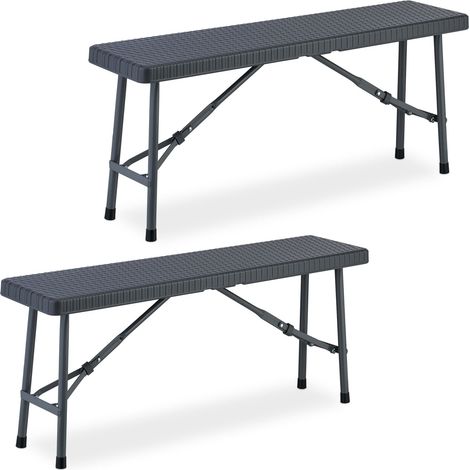 Lote de 2 bancos plegables de diseño práctico para jardín, balcón y camping, 102 x 40 x 42 cm, de acero negro, 130015743 (1/5)
