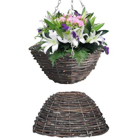 2 Pièces Rotin Fait Main Pot Fleurs Suspendus Décor Balcon Intérieur Jardin Élégant pour et Plantes Lot (1/5)