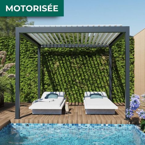 Pergola Bioclimatique Aluminium Autoportante Motorisée Éclairée 3x3 Anthracite SV ORIAL France (1/5)