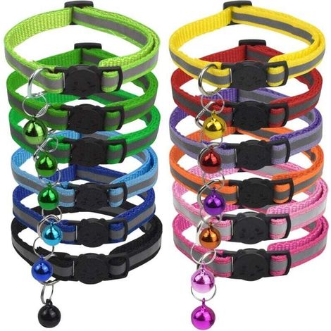 Lot de 12 colliers réfléchissants pour chat avec cloches réglables (1/4)