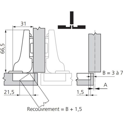 Charnière pour meuble 110° demi coudé – Acier – Système Blumotion désactivable – Charge maximale 30kg – CHA71B369