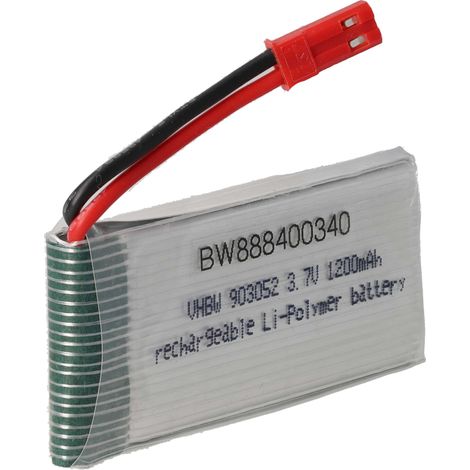 vhbw Batería compatible con BEC clavija (m) para modelismo por ej. coche carreras, avión (1200mAh, 3,7V, Li-poli, 57 x 29 x 10mm)