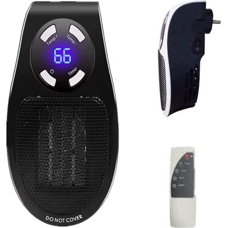 Radiateur Électrique Intelligent 500W avec Prise, Chauffage Portable Compact pour Chambre Bureau Salle de Bain, Thermostat et Minuteur, 1 Pièce avec Télécommande, Noir (1/5)