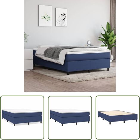 The Living Store Cadre de lit sans matelas bleu 140x190 cm tissu - Cadre De Lit - Lit Simple - Lit Bleu - Literie - Meubles Chambre (1/4)