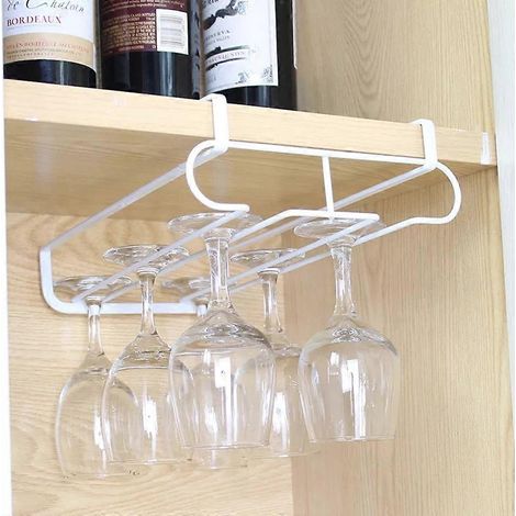 Porte-verres à vin suspendu pour meuble, étagère de rangement pour tasses, gobelets et verres à pied, organisateur de cuisine en fer (1/4)