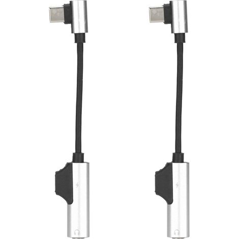 Lot de 2 câbles adaptateurs USB-C vers jack 3,5 mm pour casque audio. Adaptateur 2 en 1, flexible et fonctionnel, compatible avec téléphones et tablettes USB-C (argenté).