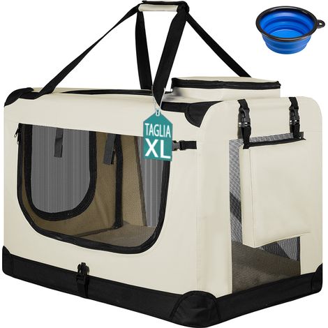 Trasportino per Animali Domestici Taglia XL Gabbia Pieghevole Cani e Gatti Beige (1/5)