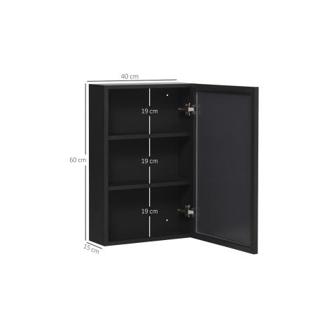 Armoire de toilette noire suspendue avec miroir à 3 niveaux et rangement compact pour salle de bains et toilettes (1/5)