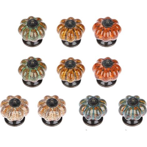 Lot de 10 poignées de tiroir en céramique en forme de citrouille, 5 couleurs, diamètre 38 mm, style vintage.