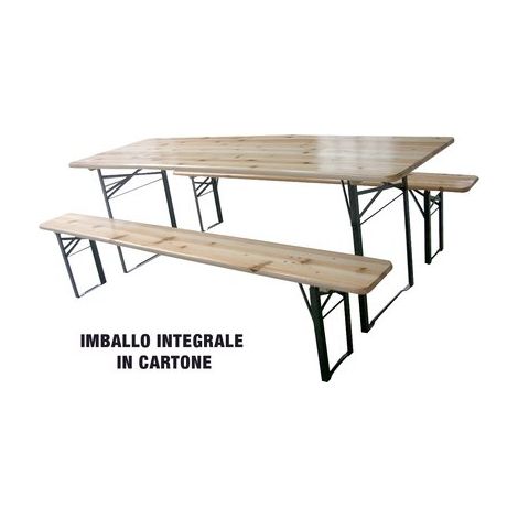 SET TAVOLO + PANCHE BIRRERIA 2 GAMBE DOMUS - LEGNO/ACCIAIO CM 200X60 H.CM 76 CF=PZ 3- 1 confezioni