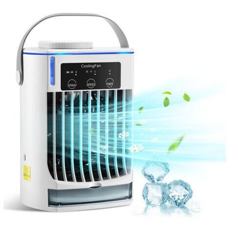 Climatiseur portable - mini refroidisseur d'air, lumière d'ambiance bleue à trois vitesses, ventilateur de pulvérisation humidificateur domestique, adapté à la pièce, à la chambre, au bureau et à la v (1/5)