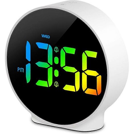 Réveil numérique, horloge de bureau LED, double réveil, format 12/24 heures, fonction snooze, affichage du jour de la semaine, réveil de chevet, horloge de table, blanc. (1/5)