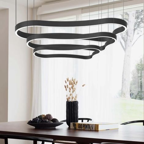 Ideal Lux Sospensione Waves-3 1 luce LED integrato nero materie plastiche alluminio (1/5)