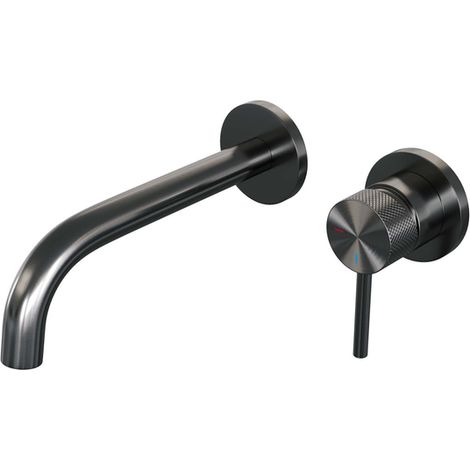 Robinet lavabo encastrable Brauer Gunmetal Carving - bec courbé gauche - manette longue étroite carving - modèle A 1 - PVD - gunmetal brossé