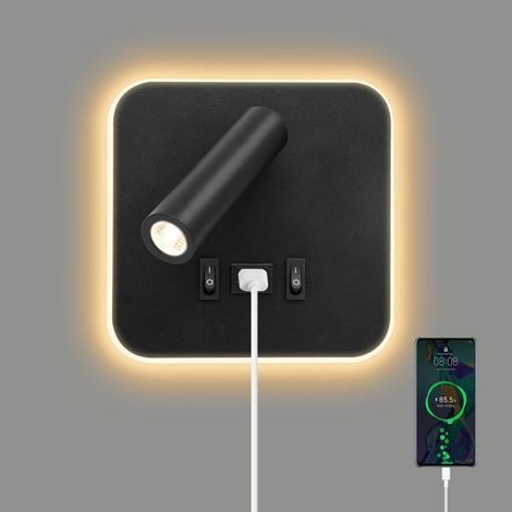 3W + 9W 3000K Nachttisch-Leselampe, LED-Wandleuchte mit USB-Ladeanschluss und Schalter fürs Schlafzimmer (1/5)