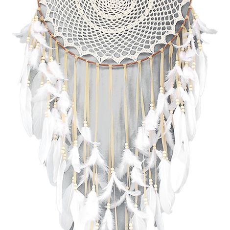 Carillon éolien en plumes, attrape-rêves au crochet, de style européen et américain, idéal pour la maison, l'entrée, la décoration intérieure, ou comme toile de fond pour un mariage. Grand modèle beig (1/5)