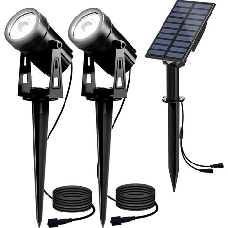 Lampe Solaire Jardin 2 EN 1 Spot Solaire Lampe Solaire Extérieur Projecteur Solaire Exterieur avec Etanche IP65 pour Arbres, Jardin, Chemins, Pelouses, Terrasses (Blanc froid 6000K) (1/5)