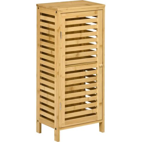 Badezimmerschrank aus Bambus mit 1 verstellbarem Einlegeboden, natürliches Design, 30 x 19,9 x 70 cm, natur (1/5)