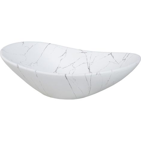 Ovales Aufsatzwaschbecken 61,5x36 cm in mattem Marmor-Effekt Weiß aus Keramik
