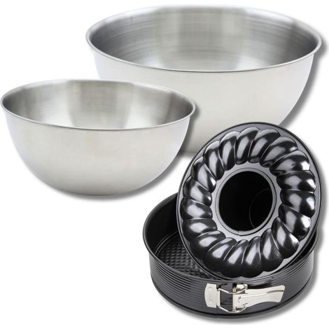 Lot comprenant 1 Moule à manqué et à savarin 26 cm, 1 spatule Zenker et 2 bols à mixer en inox Fackelmann (1/5)