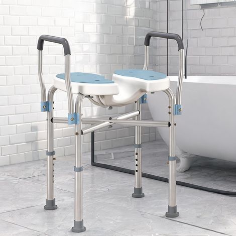 Chaise de douche aluminium bleu clair avec accoudoirs et hauteur (1/5)