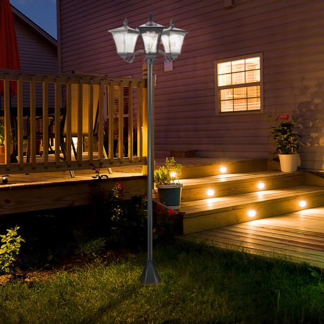 Lanterne de jardin solaire à 3 feux, LED 120 lumens, IP44, acier inoxydable noir, REDOM (1/5)