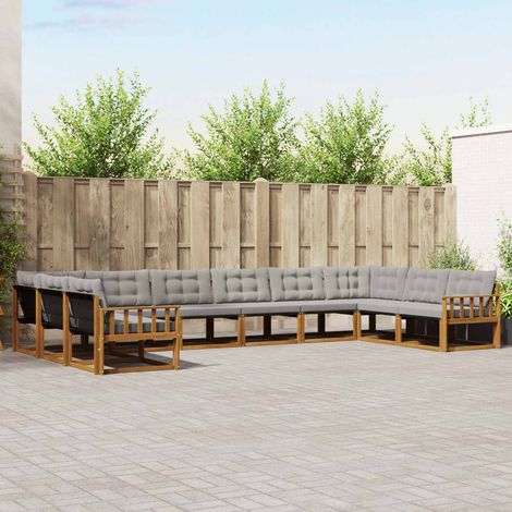 Outdoor-Sofagarnitur mit Kissen 10 pcs Natürlich und Hellgrau