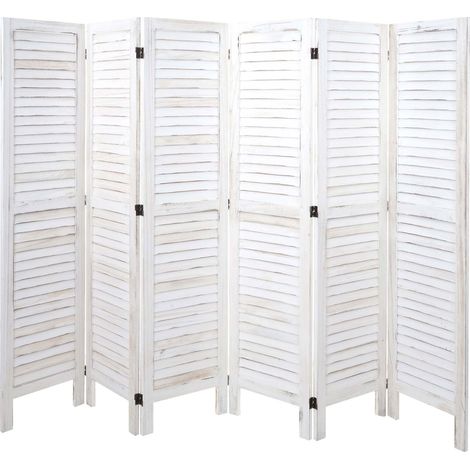 Paravent HWC-G30, cloison de séparation, pare-vue, brise-vue, style shabby chic, 170x240cm - blanc (1/5)