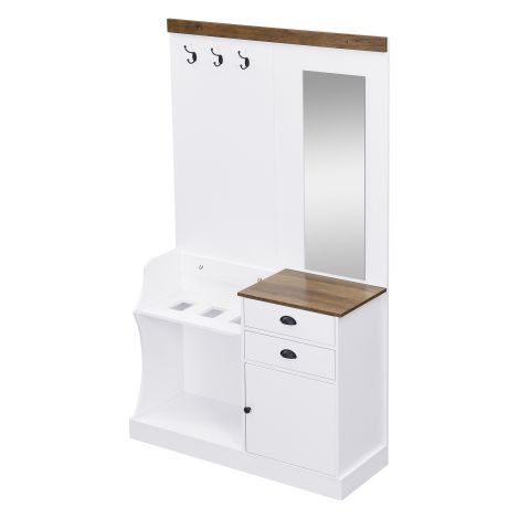 Meuble d’entrée avec miroir tiroirs porte chaussures crochets 110×38×191