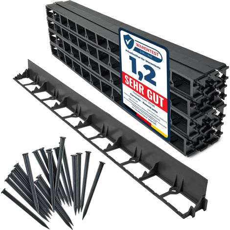 Garronda Bordure de Jardin 24 m, Bordurette Flexible Plastique Noir 7,8 cm avec 100 Piquets, Délimitation Pelouse Massifs Potager, GD-0157