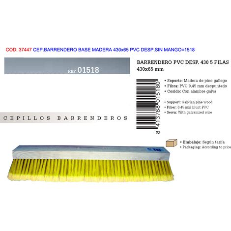 cepillo barrendero madera 430x65 mm pvc sin mango garra 1518