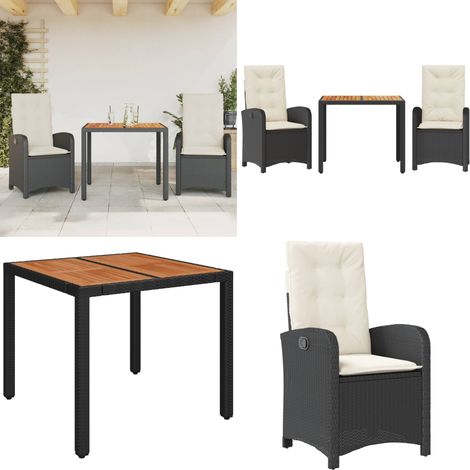 Ensemble à manger de jardin avec coussins 3 pcs Noir - Chaise de jardin - Table de jardin (1/5)