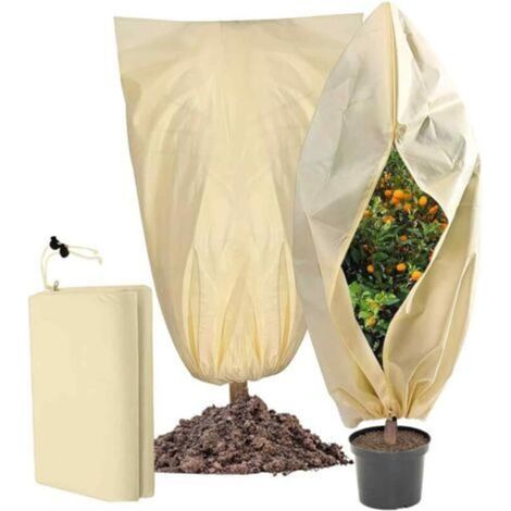 Couverture de protection hivernale pour plantes - 2morceau -Beige - 200x240centimètre -Tente à plantes avec fermeture éclair et cordon de serrage -Protection contre le gel -tissu non tissé -durable (1/5)