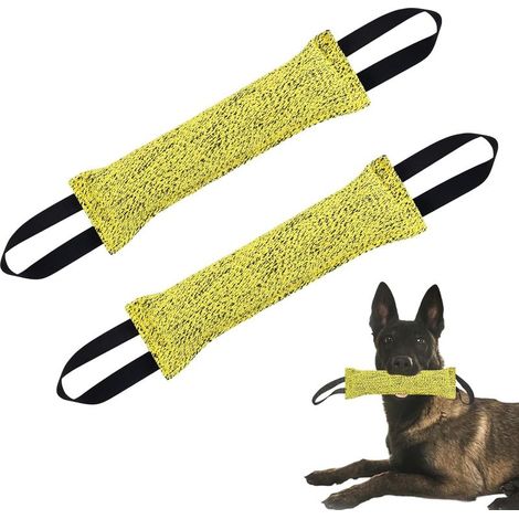 2-teiliges Zerrspielzeug-Set für Hunde, 30 cm Beißspielzeug, interaktives Hundetrainingsspielzeug mit 2 Griffen zum Tauziehen und Apportieren (Gelb) (1/5)