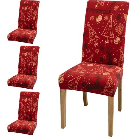 Lot de 4 housses de chaise, tissu doux et résistant, décoration festive Noël, pour salle à manger salon hôtel (1/5)