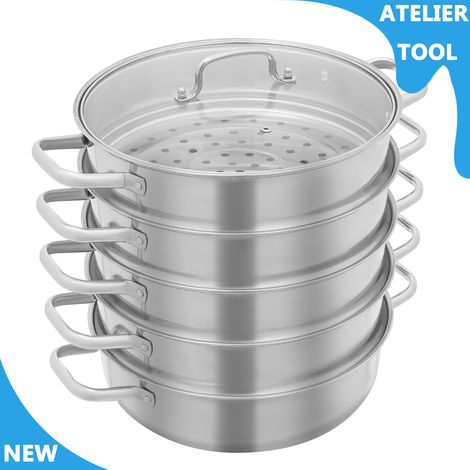 ATELIER Vapore de cuisson empilable en acier inoxydable 304 avec couvercle en verre trempé (1/5)