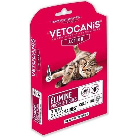 VETOCANIS Pipettes Spot on, Anti-puces et Anti-tiques - Pour chat