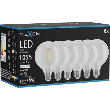 Mexen Vintis 6x Ampoule filament LED E27, G95, 8W, Neutre - 4000K, 1055 lm, clair - L157-E27-0840-00x06 (1/5)
