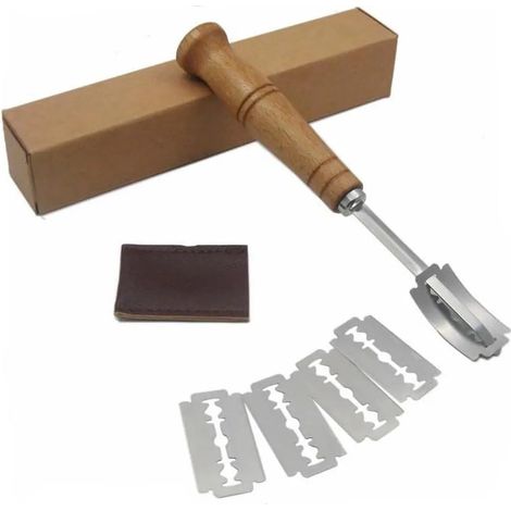 Couteau de boulanger PIQIUQIU, couteau à baguette, couteau à pâte, couteau à pain avec 5 lames de rasoir pour découper baguettes et petits pains (1/5)