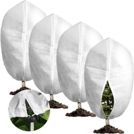 Housse Hivernage Plante, Lot de 4 Voile Hivernage Plante Exterieur 80x100cm Avec Fermeture Éclair et Cordon de Serrage, 70g/m² Housses de Protection pour Plantes, Anti-Gel et Intempéries, Réutilisable (1/5)
