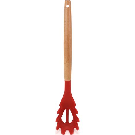 Pince à Spaghetti en Silicone avec Manche en Bois - Cuillère à Pâtes Antiadhésive, Écumoire pour Fondue et Nouilles, Ustensile de Cuisine Pratique-x (1/2)
