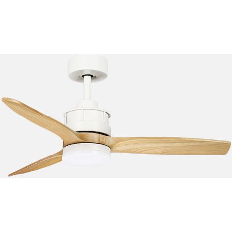 ABRILA - Ventilador DC Barrax 18W  3 Aspas  6 Velocidades  LED Integrado  Luz Opcional  Control Remoto  35/45x106x106 cm  Blanco/Haya