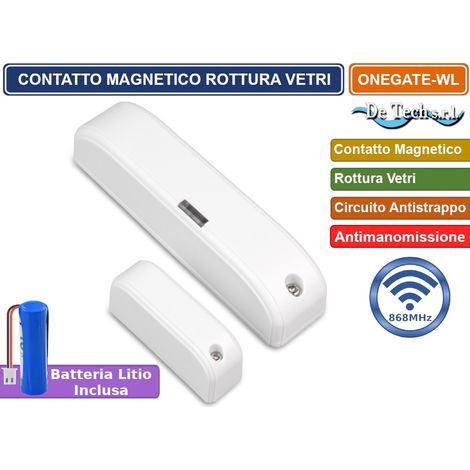 SENSORE RIVELATORE PERIMETRALE MULTIFUNZIONE ROTTURA VETRI CONTATTO MAGNETICO WIRELESS 868MHZ BIANCO (1/2)