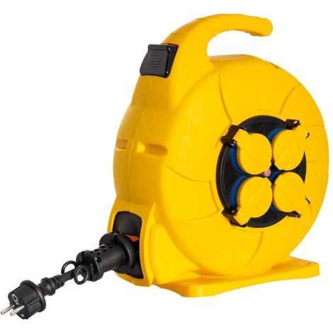 – Enrouleur électrique 15m – 4 prises German Socket – Protection IP44 – Charge 1000W enroulé, 3000W déroulé – Câble H07RN-F 3x1,5mm² (1/5)