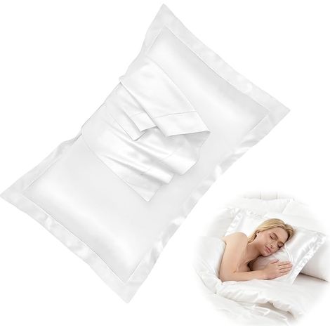 2 taies d'oreiller en soie (50 x 80 cm/22 momme) - Luxueuses, hypoallergéniques, soin parfait pour la peau et les cheveux, douceur exceptionnelle, taies d'oreiller en soie avec fermeture à rabat (1/5)