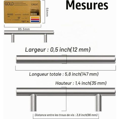 12 Pack Kitchen Cabinet Handles 96mm Hole Centres Stainless Steel Cupboard Door Handles Brushed Nickel Pack of 12 POIGNEE DE MEUBLE (1/5)