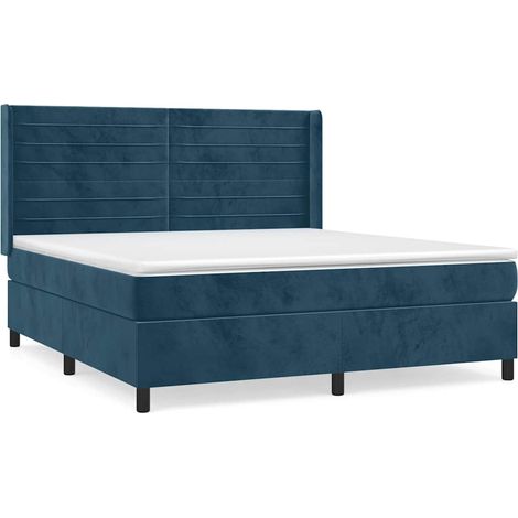 Maison Exclusive - Giroletto a Molle con Materasso Blu Scuro 180x200 cm in Velluto (1/5)